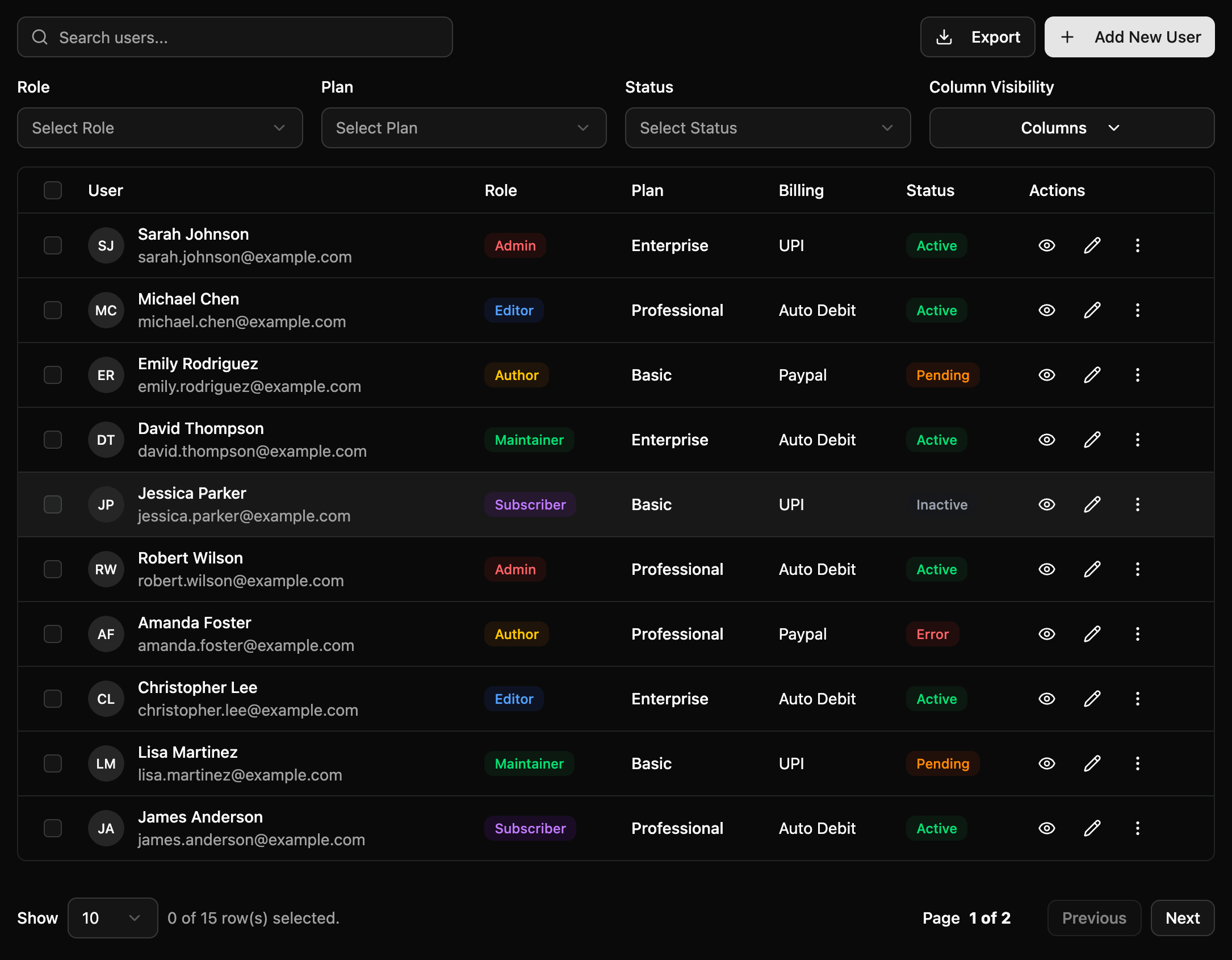 Billing and monitoring dashboard - Dark Mode